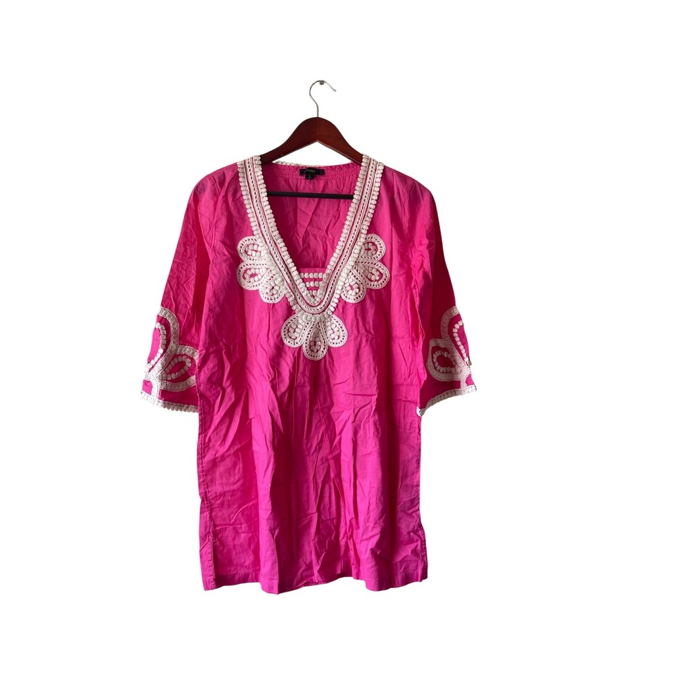 J.Crew‎ Women Pink Cotton Crochet Embroidered V-Neck Tunic Top  Coastal  S